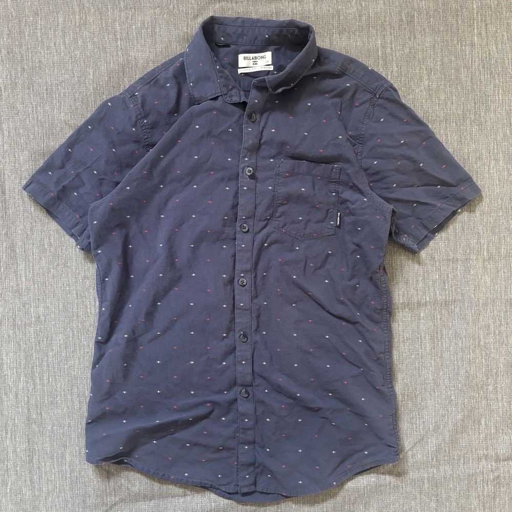 Navy Blue Billabong All Over Design Button Down Shirt - L